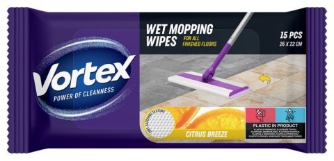 Chusteczki do mopowania podłóg na mokro VORTEX, cytrusowa bryza, 15 szt.