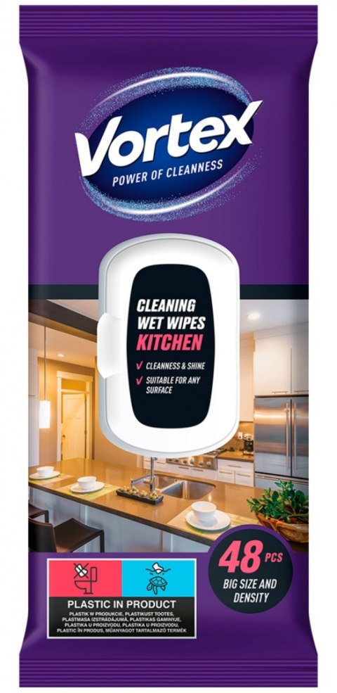 Chusteczki nawilżane VORTEX, do kuchni, z klapką, 48 szt.