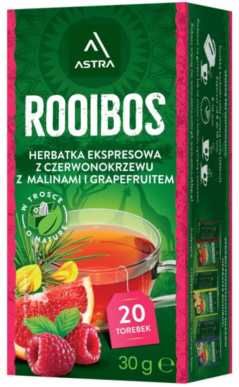 Herbata ASTRA Rooibos, z malinami i grejpfrutem, 20 torebek