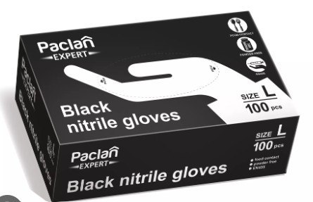 Rękawice nitrylowe czarne L 100szt. PACLAN
