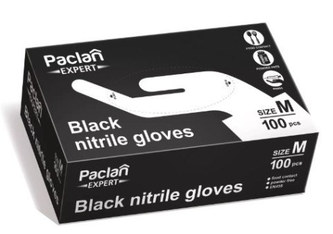Rękawice nitrylowe czarne M 100szt. PACLAN