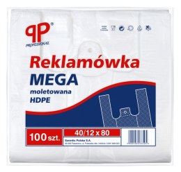 Reklamówka SARANTIS, HDPE, mega, 40/12/80 cm, 14 mikr., 100 szt., biała