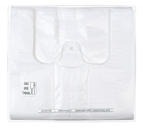 Reklamówka SARANTIS, HDPE, podstawowa, 25/6/45 cm, 8 mikr., 200 szt., biała