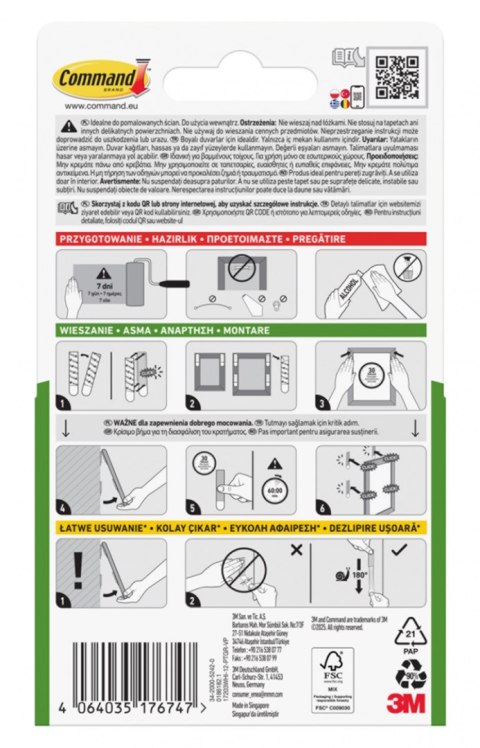 Rzepy COMMAND™ (17203WHI-12-PTGR-VP), do wieszania obrazów, małe i średnie, zestaw 4+8 par (24 rzepy), białe