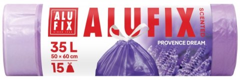 Worki na śmieci ALUFIX, lawendowe, HDPE, 35l, 15 szt., fioletowe