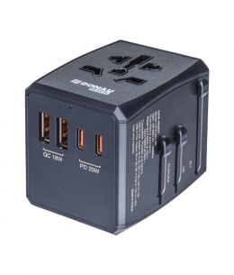 Adapter podróżny DONAU TRAVEL 904, szybkie ładowanie, czarny