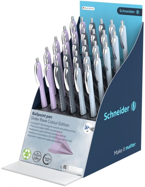 Display długopisów SCHNEIDER Slider Rave Colour Edition, XB, 30 szt., mix kolorów
