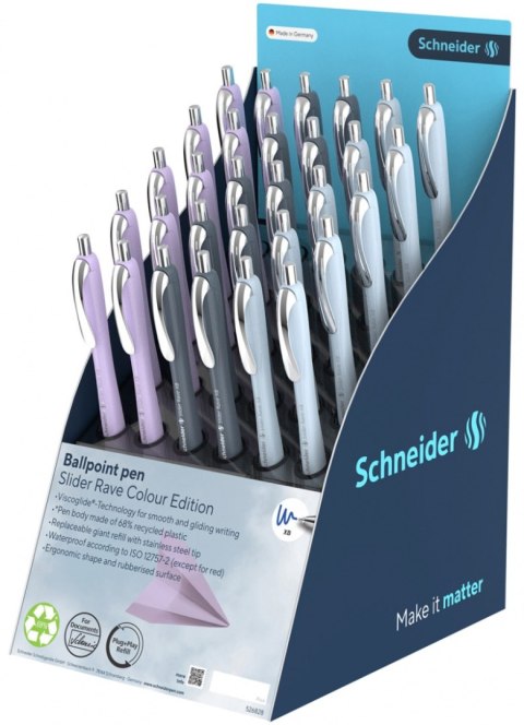 Display długopisów SCHNEIDER Slider Rave Colour Edition, XB, 30 szt., mix kolorów