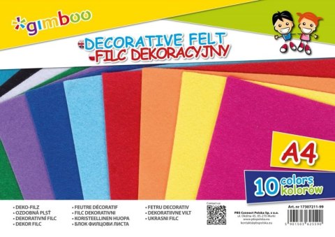 Filc dekoracyjny GIMBOO, A4, w folii, mix kolorów
