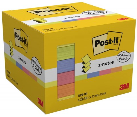 Karteczki samoprzylepne POST-IT® Z-Notes, 76x76mm, 6x100 kart., neonowe mix