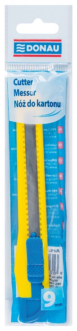 Nóż biurowy DONAU 9mm, plastikowy, z blokadą, niebiesko-żółty