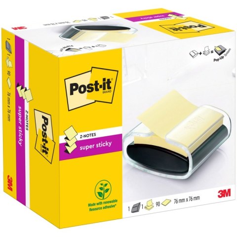 Podajnik do bloczków samoprzylepnych POST-IT® Z-Notes PRO (PRO-B-1SSCY-R330), czarny, 1 x Super Sticky Z-Notes 76x76mm