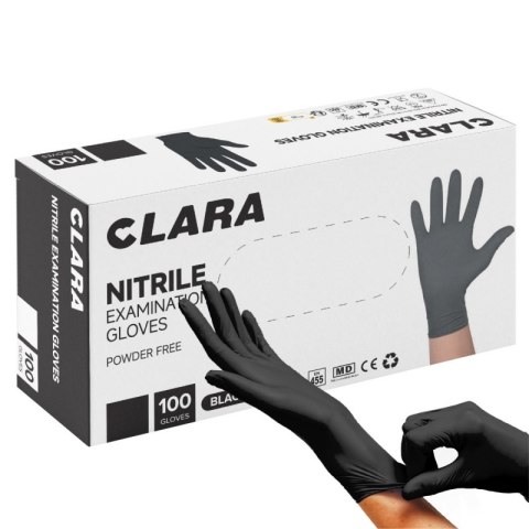 Rękawice nitrylowe bezpudrowe CLARA, 100 szt., rozmiar L, czarne