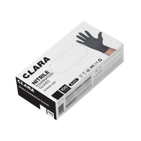 Rękawice nitrylowe bezpudrowe CLARA, 100 szt., rozmiar XL, czarne