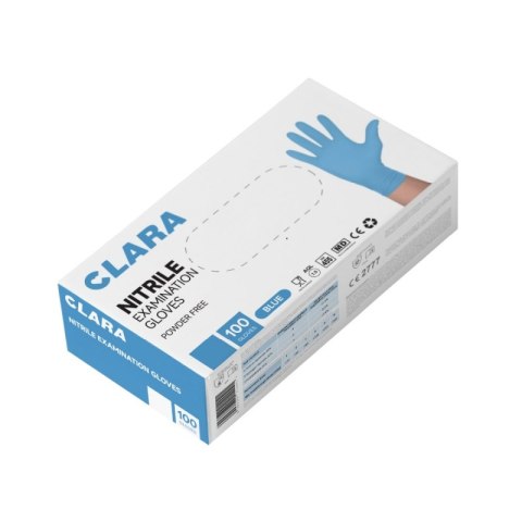Rękawice nitrylowe bezpudrowe CLARA, 100 szt., rozmiar XL, niebieskie