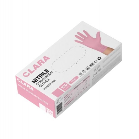 Rękawice nitrylowe bezpudrowe CLARA, 100 szt., rozmiar L, różowe