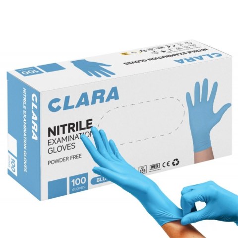 Rękawice nitrylowe bezpudrowe CLARA, 100 szt., rozmiar S, niebieskie