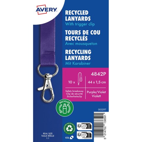 Smycze z recyklingowanego PET, 10 szt., 15 _ 440 mm, fioletowe, 4842P