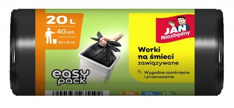 Worki na śmieci JAN NIEZBĘDNY HD Easy-Pack, 20l, 40szt., czarne