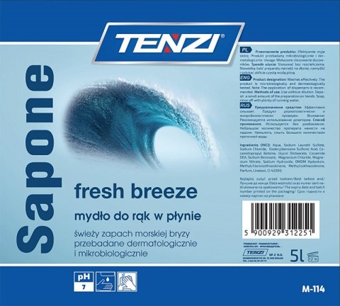 Delikatne mydło w płynie TENZI, zapach morska bryza, Sapone Fresh Breeze, 5l