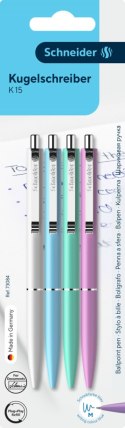 Długopis automatyczny SCHNEIDER K15, M, 4 szt., blister, mix kolorów pastelowych