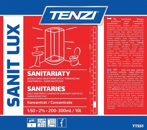 Koncentrat do gruntownego mycia powierzchni sanitarnych TENZI, Sanit Lux, 5l