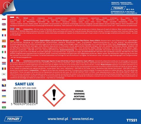 Koncentrat do gruntownego mycia powierzchni sanitarnych TENZI, Sanit Lux, 5l