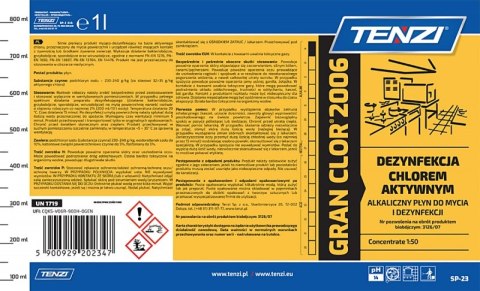Koncentrat do mycia i dezynfekcji z aktywnym chlorem TENZI, Granclor 2006, 1l