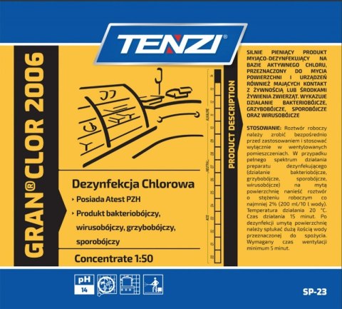 Koncentrat do mycia i dezynfekcji z aktywnym chlorem TENZI, Granclor 2006, 5l