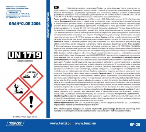 Koncentrat do mycia i dezynfekcji z aktywnym chlorem TENZI, Granclor 2006, 5l