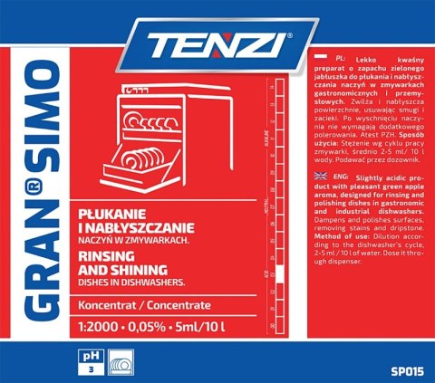 Koncentrat do nabłyszczania naczyń w zmywarkach TENZI, Gran Simo, 5l