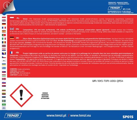 Koncentrat do nabłyszczania naczyń w zmywarkach TENZI, Gran Simo, 5l
