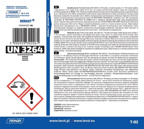 Koncentrat do usuwania śladów kamienia i rdzy TENZI, Derast, 10l