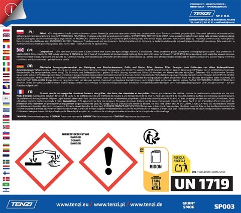 Koncentrat do usuwania tłuszczu, sadzy, smoły TENZI, Gran Smog, 5l