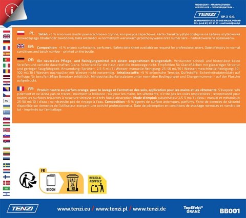 Neutralny płyn do mycia posadzek TENZI, Topefekt, zapach pomarańczy, Oranż, 5l