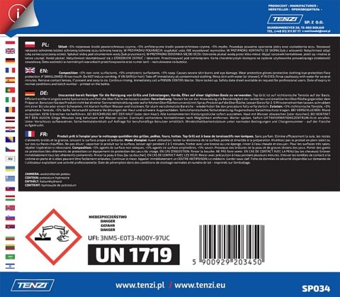 Płyn do czyszczenia przypaleń z grilli, piecyków i rusztów TENZI, Top Grill, 5l