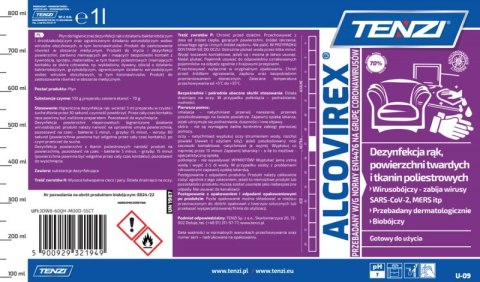 Płyn do dezynfekcji rąk, narzędzi, powierzchni TENZI, Alcovirex, 1l