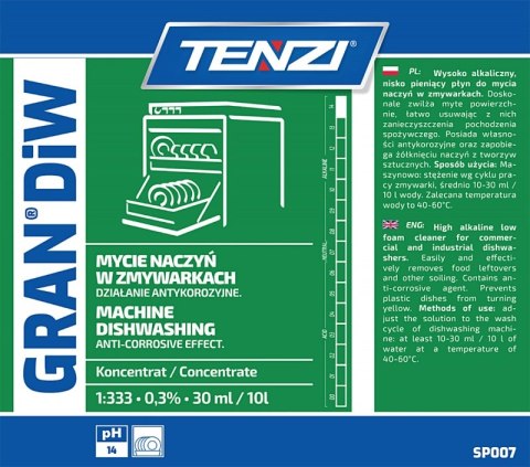 Płyn do mycia naczyń w zmywarkach TENZI, Gran Diw, 10l