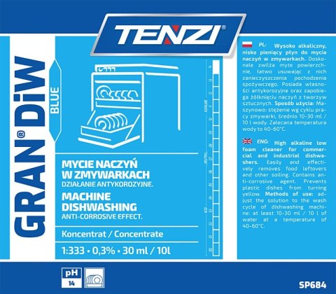 Plyn do mycia naczyń w zmywarkach TENZI, Gran Diw Blue, 10l