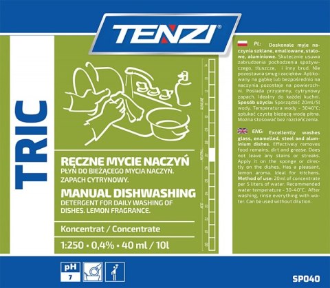 Płyn do ręcznego mycia naczyń TENZI, zapach cytrynowy, Tric, 5l