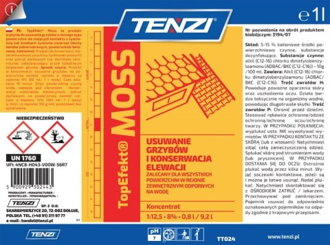 Preparat biobójczy do usuwania grzybów, mchów, glonów TENZI, Topefekt Moss, 1l