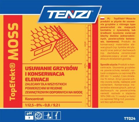 Preparat biobójczy do usuwania grzybów, mchów, glonów TENZI, Topefekt Moss, 5l