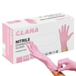 Rękawice nitrylowe bezpudrowe CLARA, 100 szt., rozmiar M, różowe