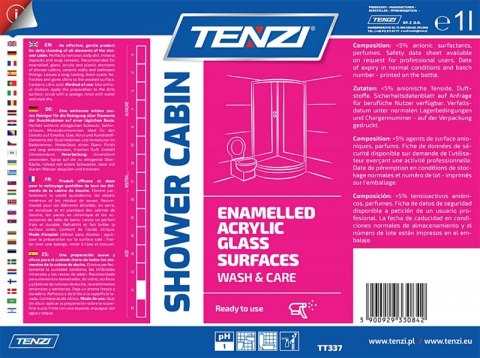 Środek do czyszczenia kabin prysznicowych TENZI, anglojęzyczna etykieta, 1l