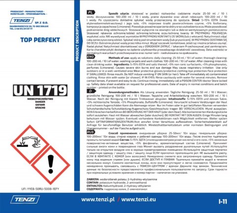 Środek odtłuszczająco-myjący do powierzchni twardych TENZI, Top Perfekt, atest PZH, 5l