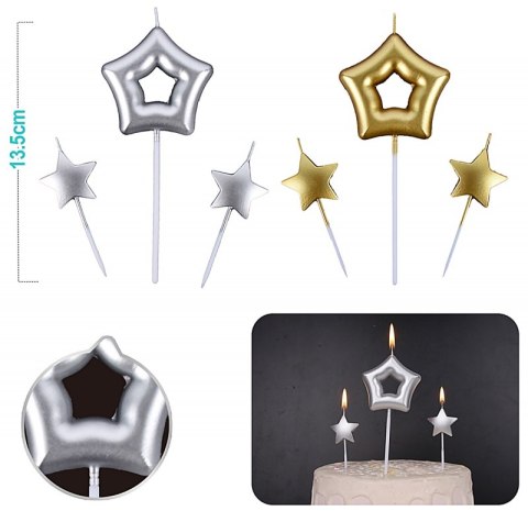 Świeczki na tort PARTY GO, gwiazdki, 13cm, 3 szt., mix kolorów
