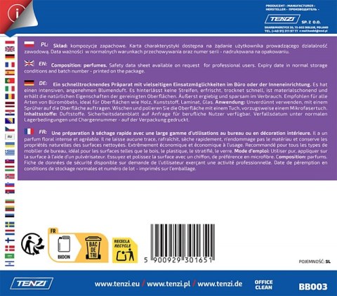 Szybkoschnący płyn do mycia i pielęgnacji mebli TENZI, Office Clean, 5l