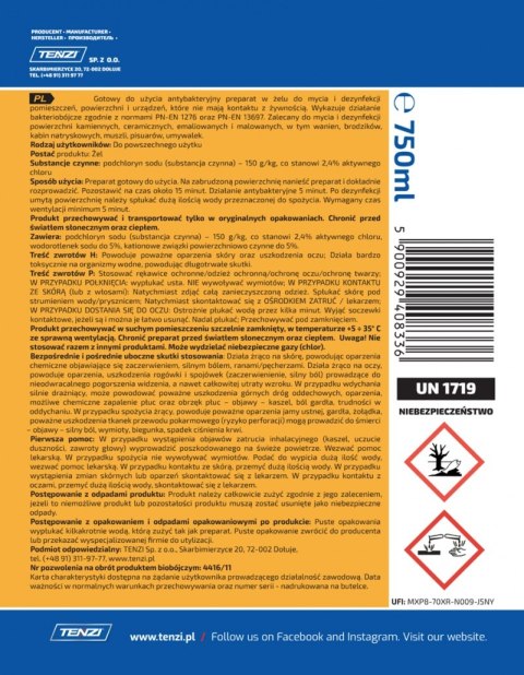 Żel do mycia i dezynfekcji urządzeń sanitarnych TENZI, WC Toalex, 0,75l