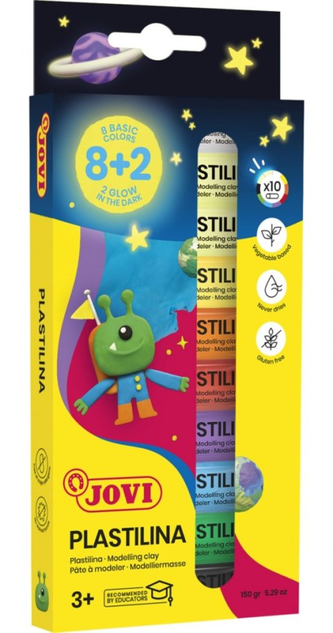 Zestaw plasteliny JOVI, 10x15g, 8 kolorów basic + 2 świecące w ciemności, mix kolorów