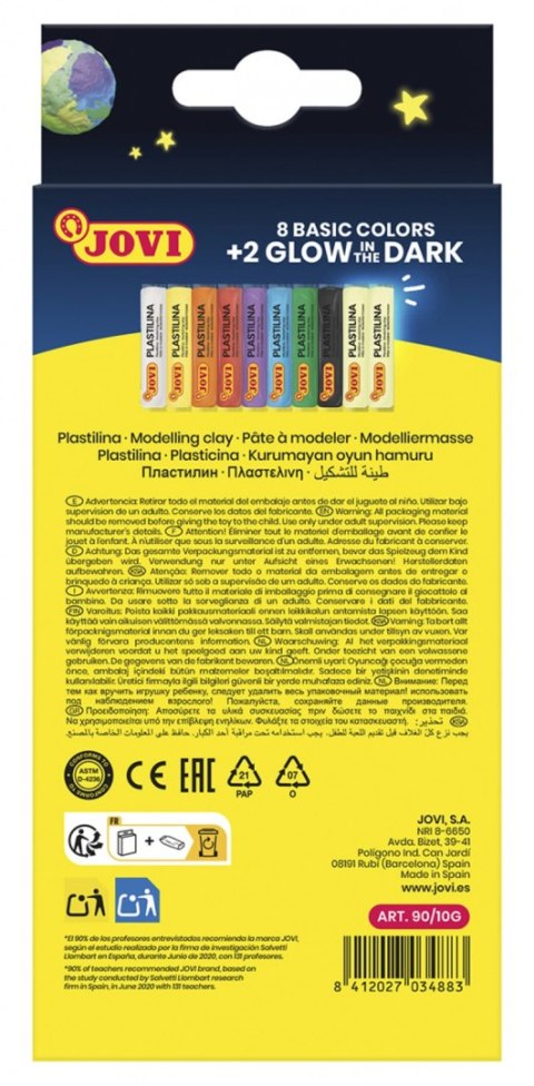 Zestaw plasteliny JOVI, 10x15g, 8 kolorów basic + 2 świecące w ciemności, mix kolorów